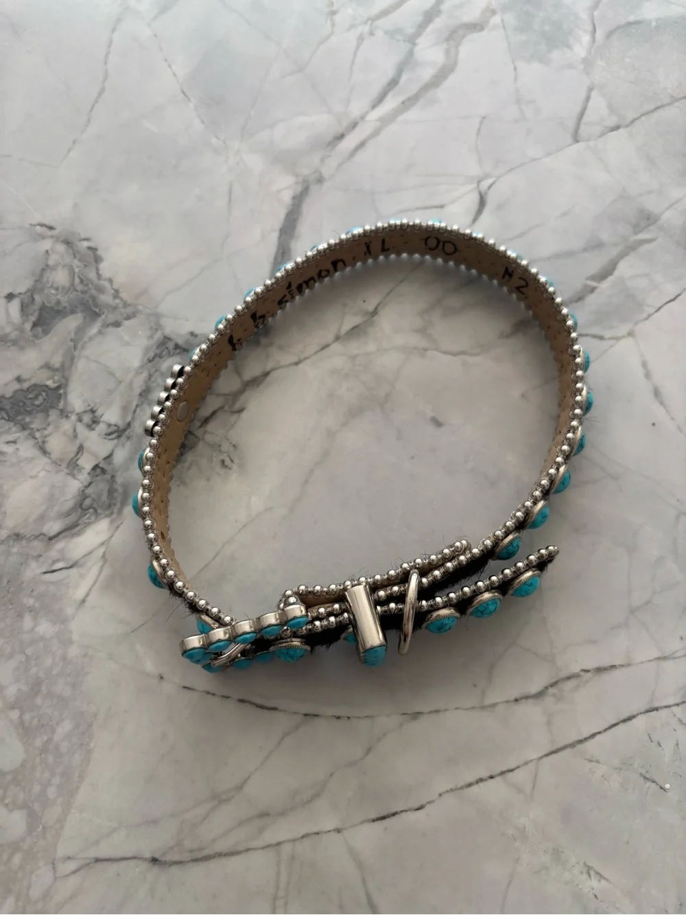 B.B. Simon Turquoise and Silver Leather Dog Collar